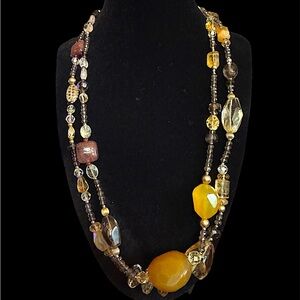 Carved Lemon Quartz Garnet & Crystal Gemstone Vintage Necklace